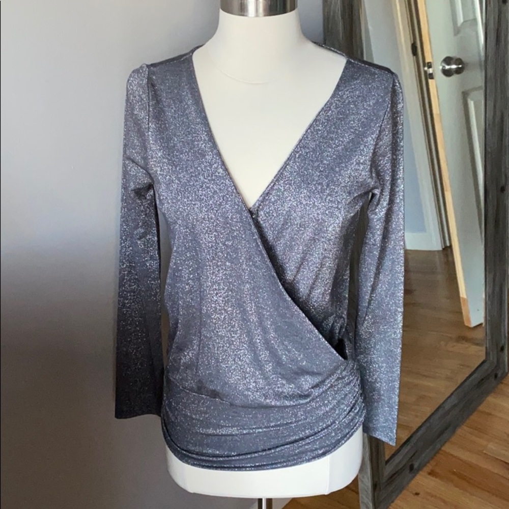 White House Black Market Shimmer Grey Top NWT